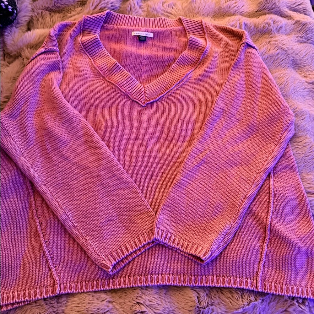 American Eagle Outfitters V-Neck Sweater in Soft Pink